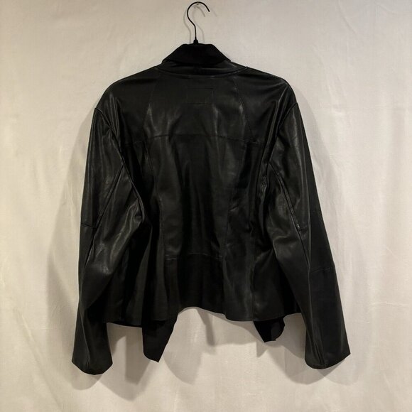 Ookie & Layla black Faux Leather Open Front Drape moto Jacket Women’s Size 1X - Picture 10 of 11